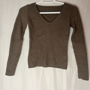 SHEIN V-Neck Sweater in Earthy Brown